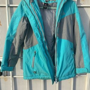 Gerry youth girls XL 14/16 hooded Jacket. 2 front zippers aqua/gray zip pockets